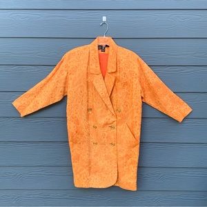 Blazer Dress Vtg 80s/90s Orange Paisley Anne Klein 100% Linen Sz 4